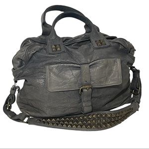 Tylie Malibu blue gray large leather studded strap distressed purse bag